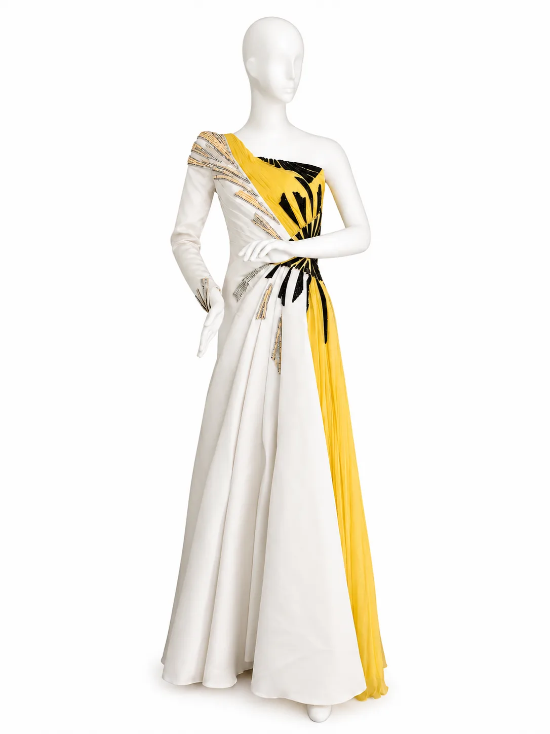 White and yellow performance stage gown